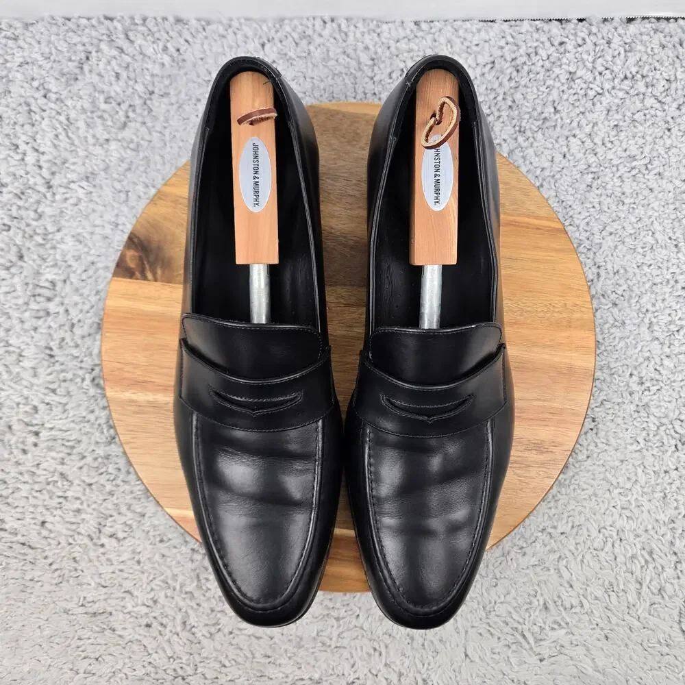 Wolf and Shepherd Men 14 Ringer Black Leather Business Casual Daily Penny Loafer